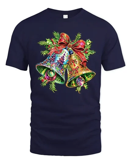 Candy Cane W Christmas Tee Festive Holiday Letter Tshirt - navy t-shirt on white background