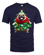 Cute Christmas Bear Wrapped in Lights Holiday Tee - navy t-shirt on white background