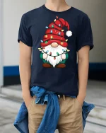 Realistic Border Collie Art Graphic Tee - model wearing navy tee with hands in pockets