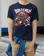 Cute Fluffy Puppy Graphic Tee Adorable Happy Dog Tshirt - model wearing navy tee with hands in pockets