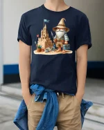 Happy Puppy Breakthrough Tee Cute 3D Dog Cracking Wall Tshirt - model wearing navy tee with hands in pockets