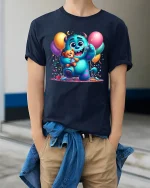 Neon Splash Gaming Controller Art Tee - model wearing navy tee with hands in pockets