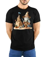 Happy Puppy Breakthrough Tee Cute 3D Dog Cracking Wall Tshirt - model wearing black tee with hands behind back