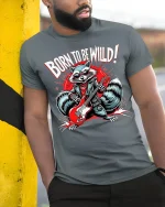 Cute Fluffy Puppy Graphic Tee Adorable Happy Dog Tshirt - model wearing grey tee, leaning on column