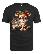 Cute Christmas Reindeer Gingerbread Joy Holiday T-Shirt - black t-shirt on white background