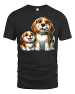 Cute Beagle Dog Family Happy Puppy Friends Graphic T-Shirt - black t-shirt on white background