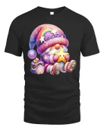 Cute Rainbow Gnome Star Hug Kawaii Magic Graphic T-Shirt - black t-shirt on white background