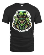 Fierce Leprechaun Shamrock Warrior St Patrick Graphic T-Shirt - black t-shirt on white background