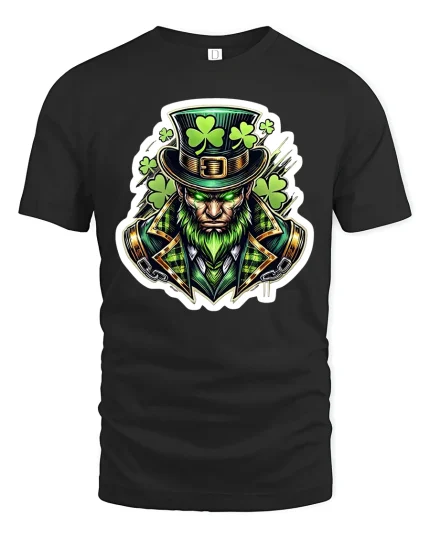 Fierce Leprechaun Shamrock Warrior St Patrick Graphic T-Shirt - black t-shirt on white background