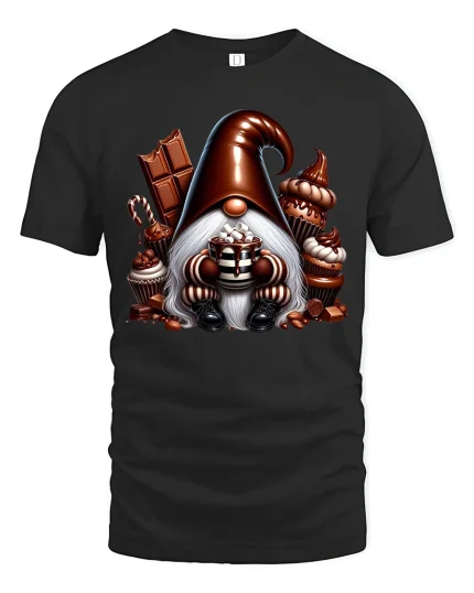 Cute Chocolate Gnome Dessert Lover Sweet Treats T-Shirt - black t-shirt on white background