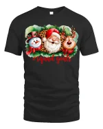 Christmas Squad Goals Santa Reindeer Snowman Fun T-Shirt - black t-shirt on white background