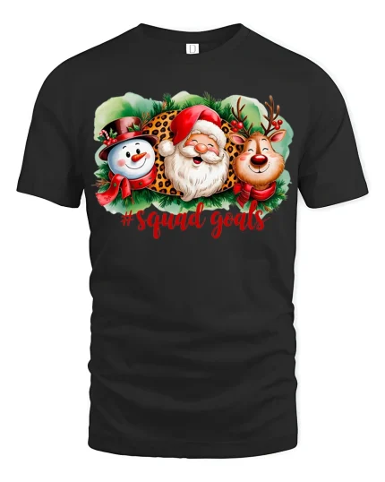 Christmas Squad Goals Santa Reindeer Snowman Fun T-Shirt - black t-shirt on white background