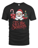 Cute Santa Tis the Season Christmas Cheer Graphic T-Shirt - black t-shirt on white background