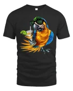 Cool Parrot Cocktail Vibes Tropical Party Graphic T-Shirt - black t-shirt on white background