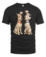 Cute Dalmatian Family Puppy Playtime Cartoon T-Shirt - black t-shirt on white background