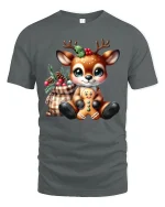 Cute Christmas Reindeer Gingerbread Joy Holiday T-Shirt - gray t-shirt on white background