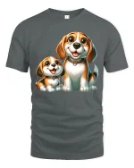 Cute Beagle Dog Family Happy Puppy Friends Graphic T-Shirt - gray t-shirt on white background
