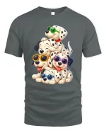 Cute Dalmatian Puppy Stack With Sunglasses Fun T-Shirt - gray t-shirt on white background