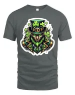 Fierce Leprechaun Shamrock Warrior St Patrick Graphic T-Shirt - gray t-shirt on white background