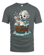 Cute Dalmatian Puppy Bubble Bath Fun Graphic T-Shirt - gray t-shirt on white background