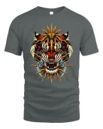 Majestic Sun Tiger Warrior Tribal Power Graphic T-Shirt - gray t-shirt on white background