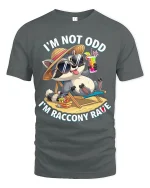 Funny Raccoon Vacation I’m Racc Onny Rave Relax Tee - gray t-shirt on white background