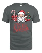 Cute Santa Tis the Season Christmas Cheer Graphic T-Shirt - gray t-shirt on white background