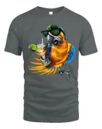 Cool Parrot Cocktail Vibes Tropical Party Graphic T-Shirt - gray t-shirt on white background