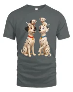 Cute Dalmatian Family Puppy Playtime Cartoon T-Shirt - gray t-shirt on white background