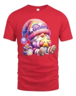 Cute Rainbow Gnome Star Hug Kawaii Magic Graphic T-Shirt - red t-shirt on white background