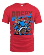 Skeleton Rugby Team Club Action Graphic Funny Sport T-Shirt - red t-shirt on white background
