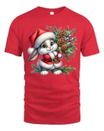 Cute Christmas Bunny Santa Outfit Holiday Joy T-Shirt - red t-shirt on white background