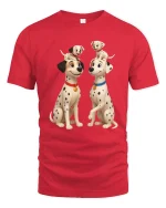 Cute Dalmatian Family Puppy Playtime Cartoon T-Shirt - red t-shirt on white background