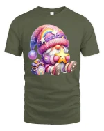 Cute Rainbow Gnome Star Hug Kawaii Magic Graphic T-Shirt - military green t-shirt on white background