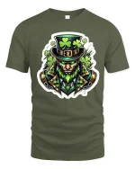 Fierce Leprechaun Shamrock Warrior St Patrick Graphic T-Shirt - military green t-shirt on white background