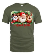 Christmas Squad Goals Santa Reindeer Snowman Fun T-Shirt - military green t-shirt on white background