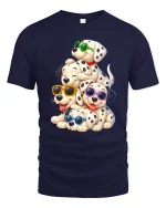 Cute Dalmatian Puppy Stack With Sunglasses Fun T-Shirt - navy t-shirt on white background