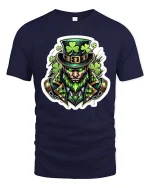 Fierce Leprechaun Shamrock Warrior St Patrick Graphic T-Shirt - navy t-shirt on white background