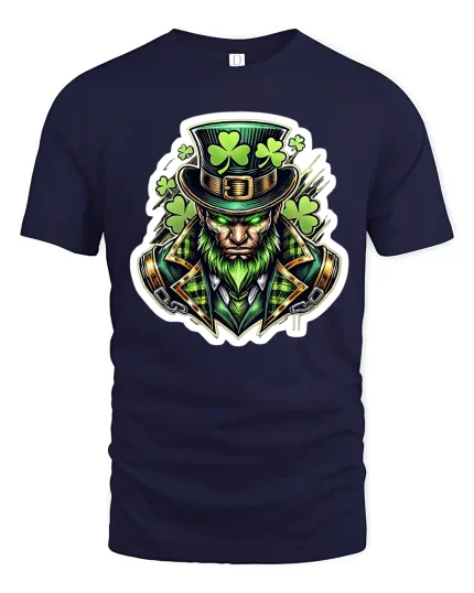 Fierce Leprechaun Shamrock Warrior St Patrick Graphic T-Shirt - navy t-shirt on white background