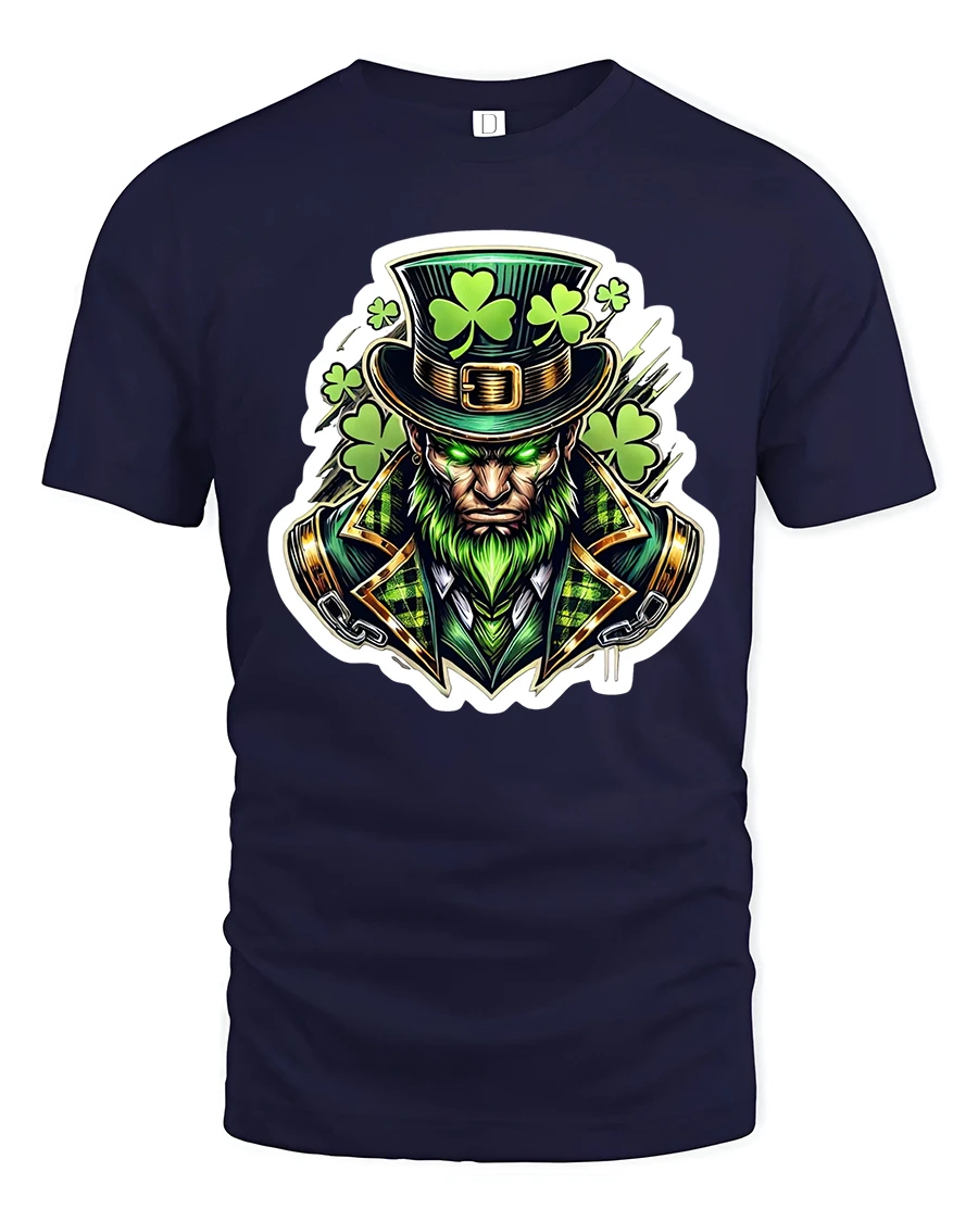Fierce Leprechaun Shamrock Warrior St Patrick Graphic T-Shirt - 1 Fierce Leprechaun Shamrock Warrior St Patrick Graphic T-Shirt - navy t-shirt on white background