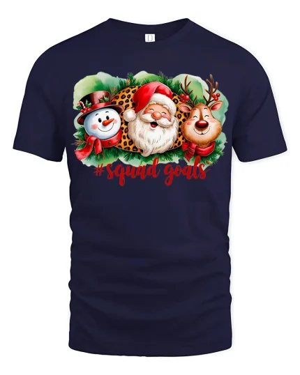 Christmas Squad Goals Santa Reindeer Snowman Fun T-Shirt - navy t-shirt on white background