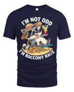 Funny Raccoon Vacation I’m Racc Onny Rave Relax Tee - navy t-shirt on white background