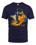 Cool Parrot Cocktail Vibes Tropical Party Graphic T-Shirt - navy t-shirt on white background