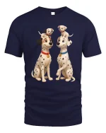 Cute Dalmatian Family Puppy Playtime Cartoon T-Shirt - navy t-shirt on white background
