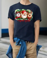 Christmas Squad Goals Santa Reindeer Snowman Fun T-Shirt - model wearing navy tee with hands in pockets