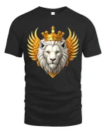 Royal White Lion Crown Tee Majestic King of Beasts Graphic - black t-shirt on white background