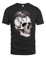 Creepy Spider Skull Tee Dark Gothic Horror Art Graphic - black t-shirt on white background