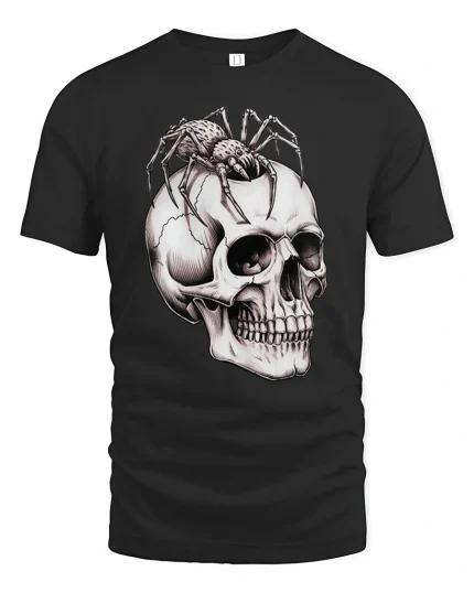 Creepy Spider Skull Tee Dark Gothic Horror Art Graphic - black t-shirt on white background