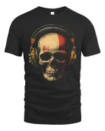 DJ Skull Headphones Tee Vintage Rock Music Graphic Style - black t-shirt on white background