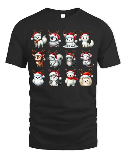 Cute Christmas Animal Squad Tee Adorable Holiday Critter Art - black t-shirt on white background